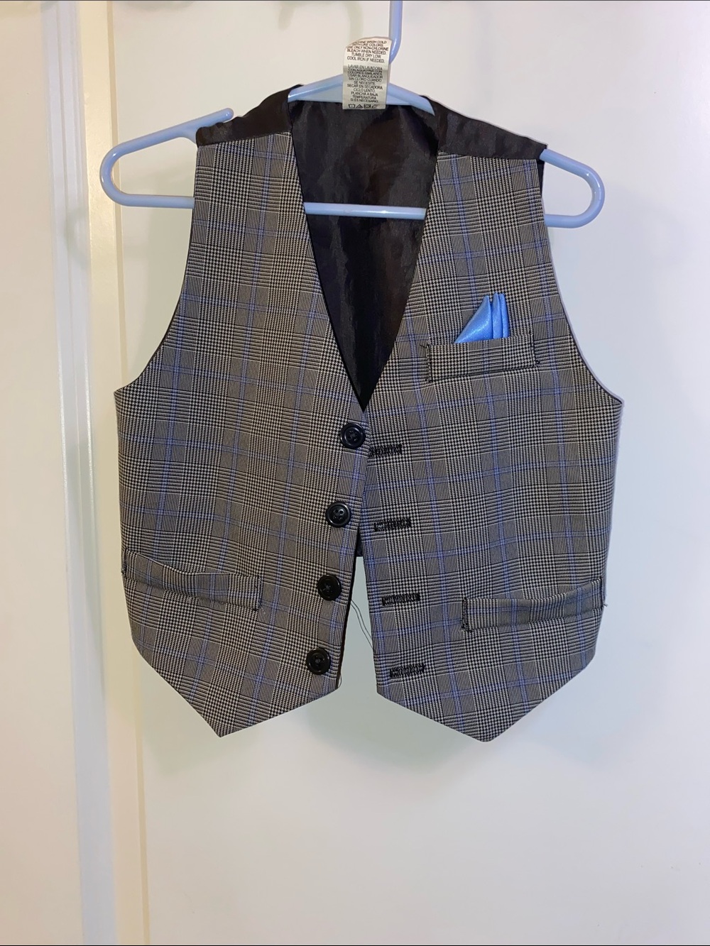 Good Lad Boys Gray Glen Plaid Vest with Blue Pocket Square